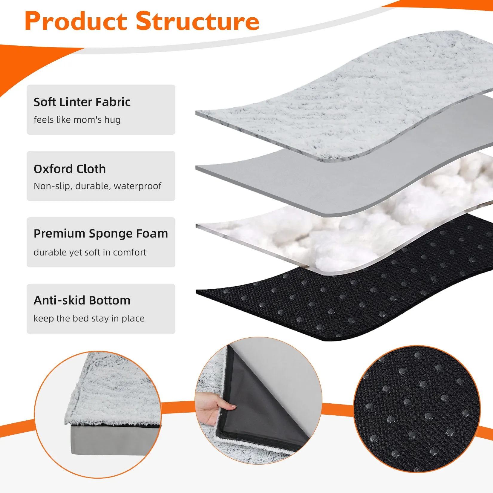 Large Rectangle Orthopedic Dog Pet Bed Supportive Sponge Foam Washable Cover