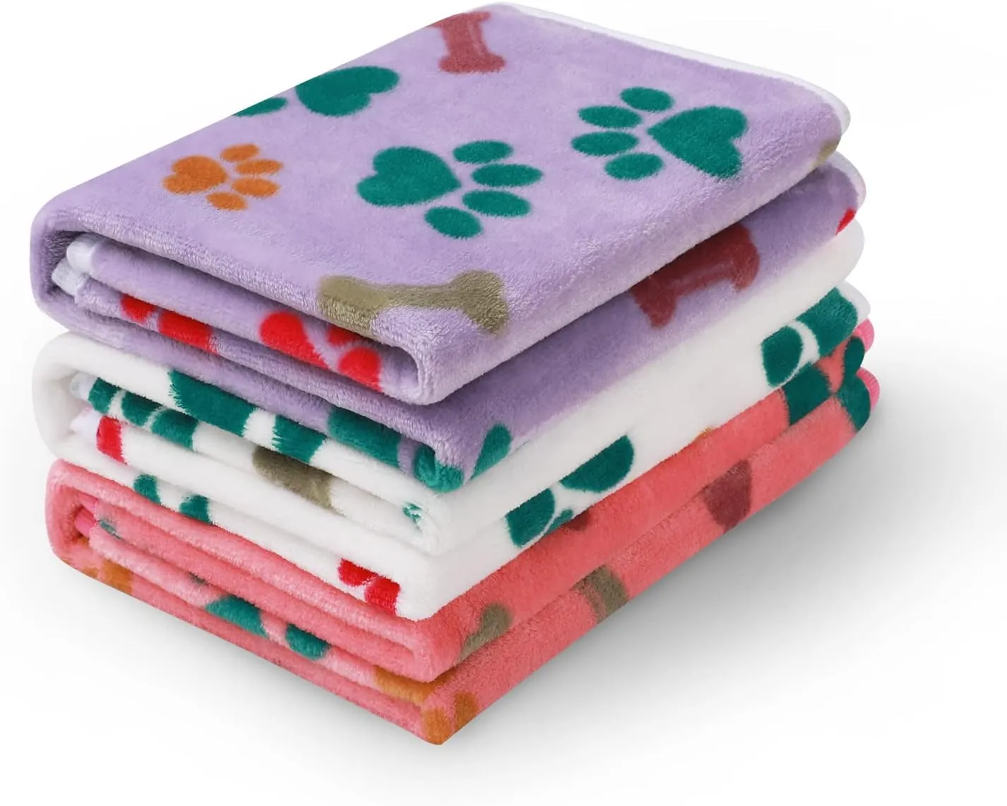 Luciphia 1 Pack 3 Blankets Fluffy Premium Fleece Pet Blanket Flannel Paw Bone Printed Throw for Dog Cat(Small 23x16'', Purple/Pink/White)