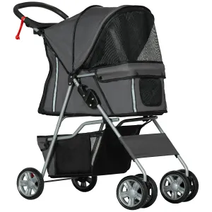 PawHut Pet Stroller Carrier Foldable Deluxe Walk Travel Dog Dark Grey