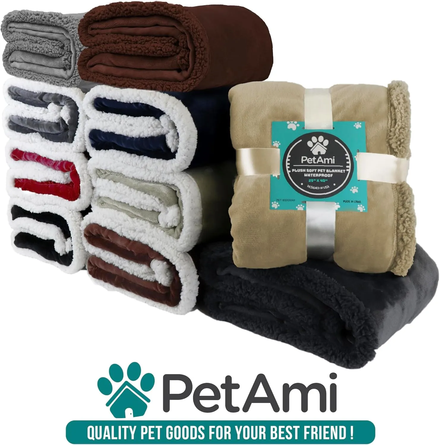 PetAmi Dog Blanket for Medium Large Dogs, Pet Bed Blanket Cat Puppy Kitten, Fleece Furniture Couch Cover Protector Sofa Car, Soft Sherpa Dog Throw Plush Reversible Washable, 40x60 Black