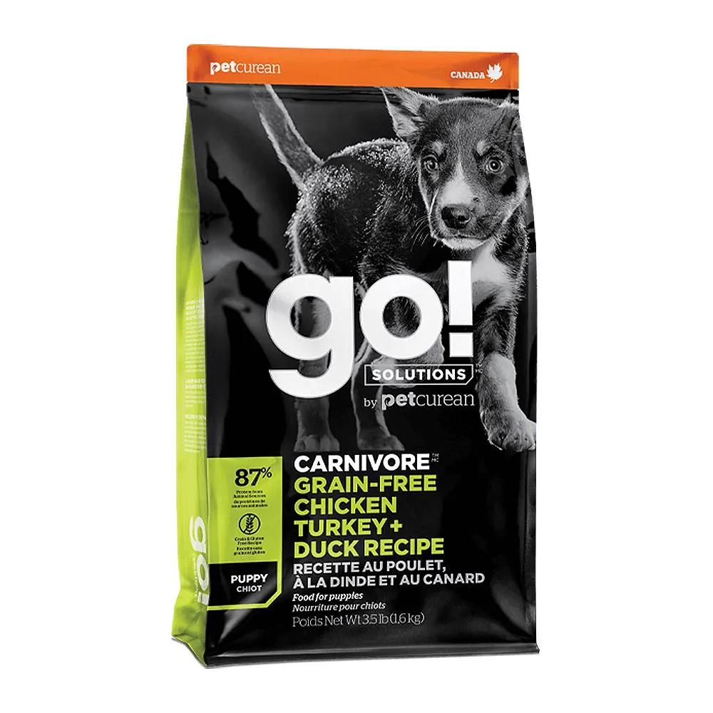 Petcurean GO! Carnivore Grain Free Chicken, Turkey   Duck Puppy Recipe Dry Dog Food 3.5lb