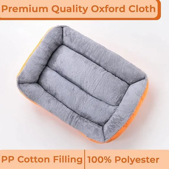 Petvit Dog & Cat Bed|Super Soft Plush Top Pet Bed|Oxford Cloth Polyester Filling|Machine Washable Dog Bed|Rectangular Cat Bed with Rise-Edge Pillow|QY036OR-S|Orange