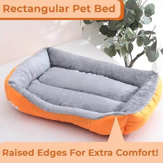 Petvit Dog & Cat Bed|Super Soft Plush Top Pet Bed|Oxford Cloth Polyester Filling|Machine Washable Dog Bed|Rectangular Cat Bed with Rise-Edge Pillow|QY036OR-S|Orange