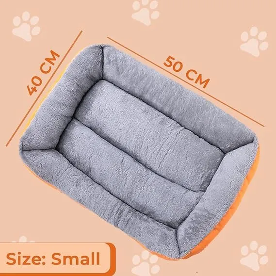 Petvit Dog & Cat Bed|Super Soft Plush Top Pet Bed|Oxford Cloth Polyester Filling|Machine Washable Dog Bed|Rectangular Cat Bed with Rise-Edge Pillow|QY036OR-S|Orange