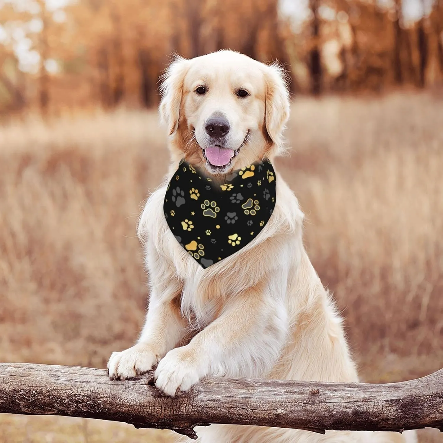 Puppy Paw Dog Paw Print Grey Gold Dog Bandana Scarf Triangle Bibs Pet Accessories Cat Kerchief