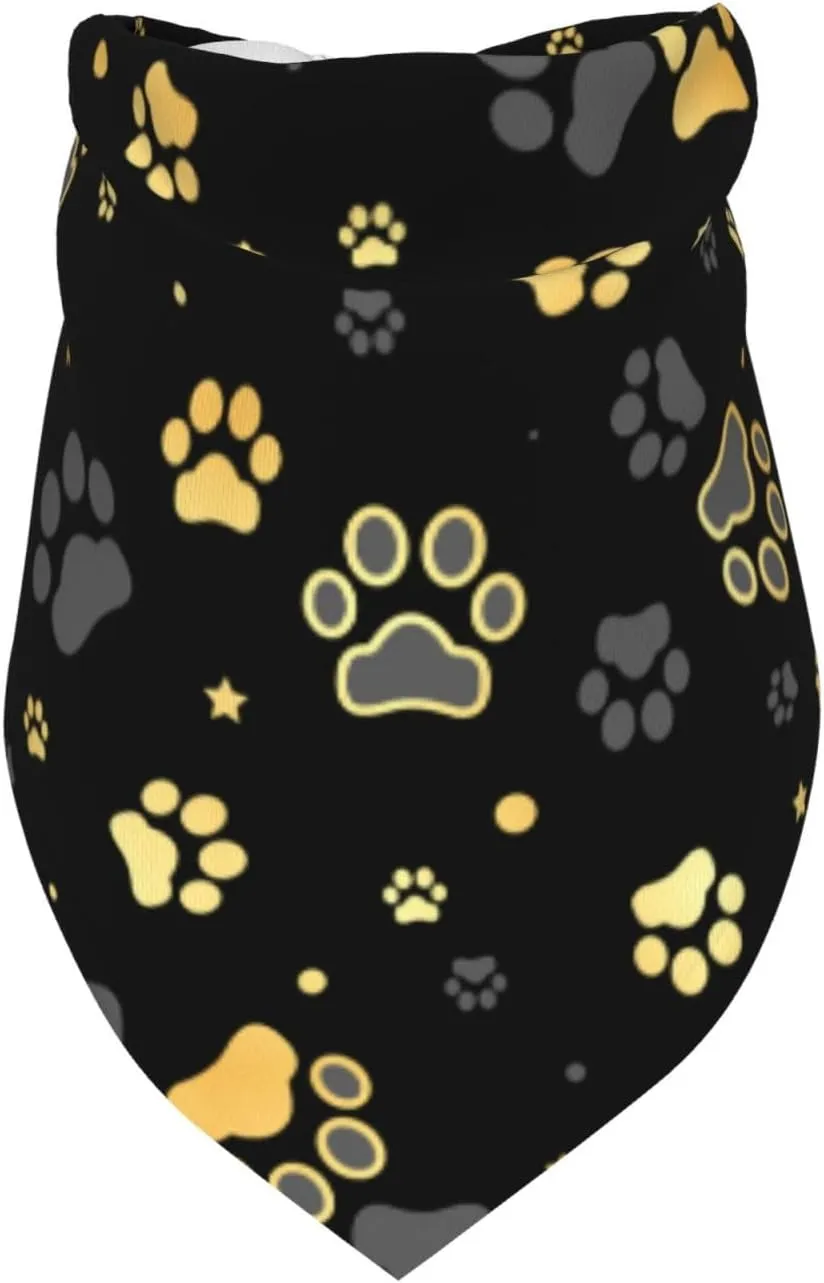 Puppy Paw Dog Paw Print Grey Gold Dog Bandana Scarf Triangle Bibs Pet Accessories Cat Kerchief