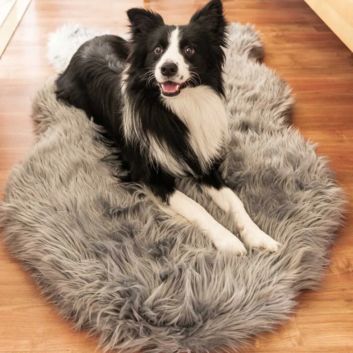 PupRug Faux Fur Curved Orthopedic Dog Bed - Charcoal Gray