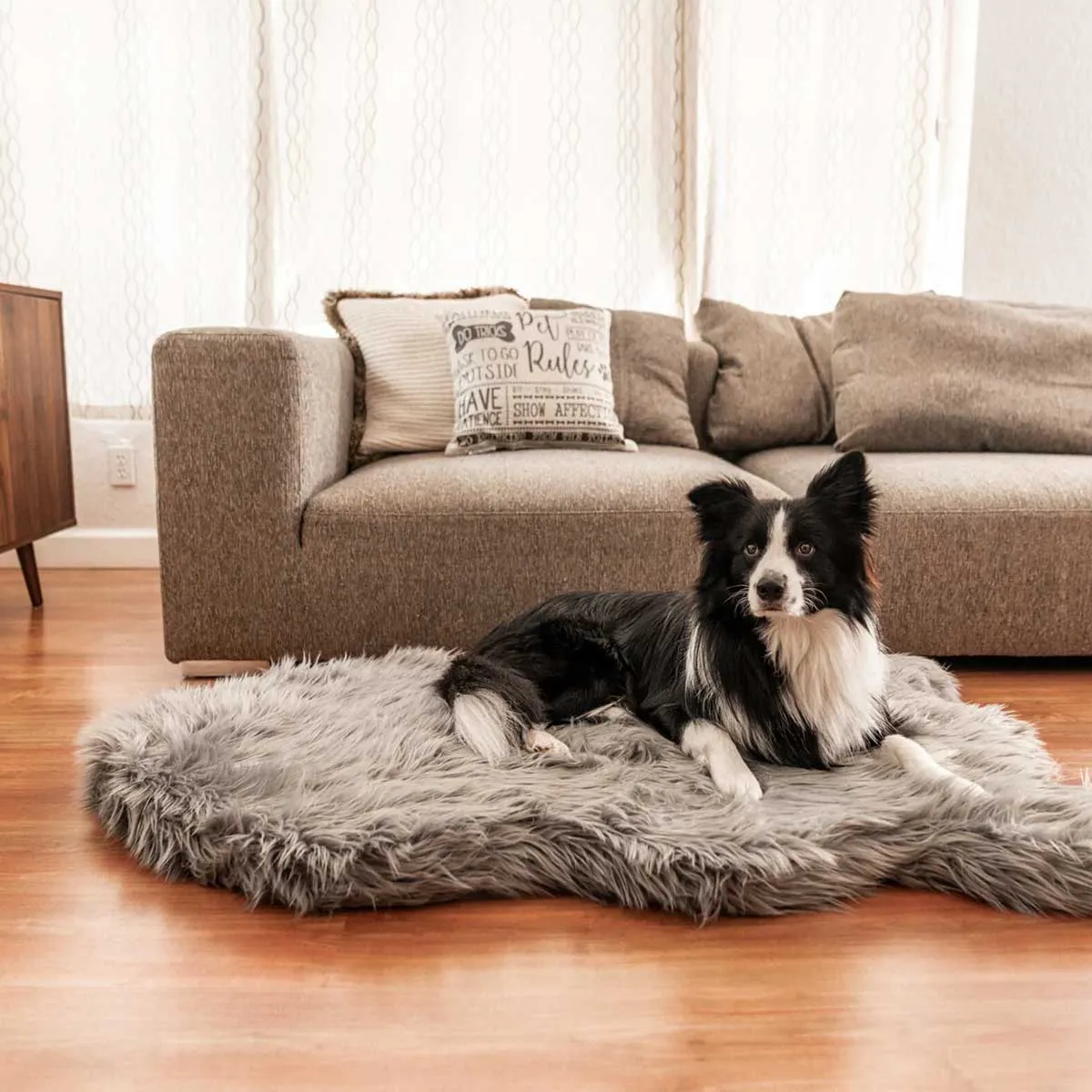 PupRug Faux Fur Curved Orthopedic Dog Bed - Charcoal Gray