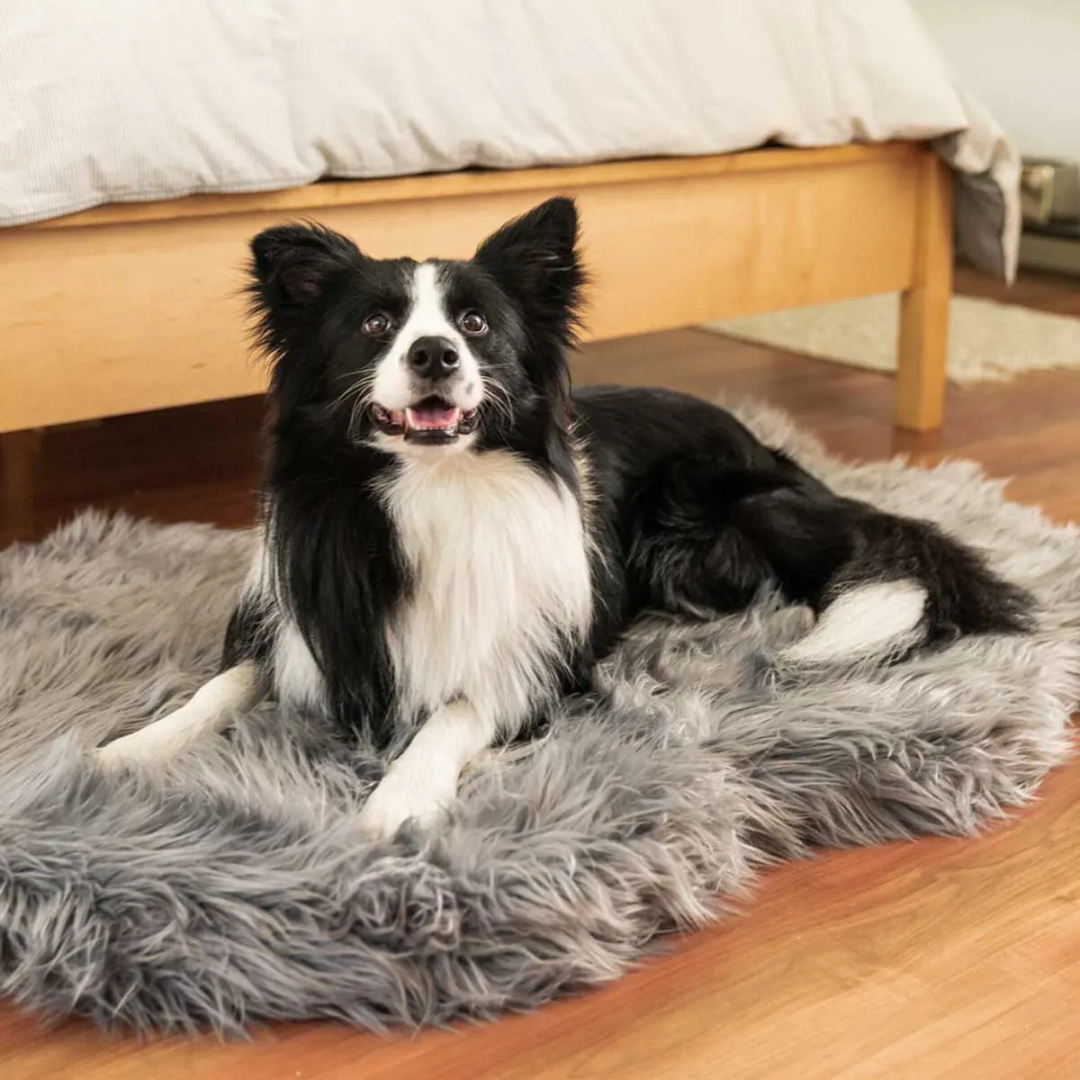 PupRug Faux Fur Curved Orthopedic Dog Bed - Charcoal Gray