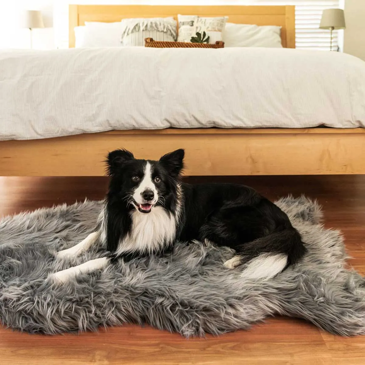 PupRug Faux Fur Curved Orthopedic Dog Bed - Charcoal Gray
