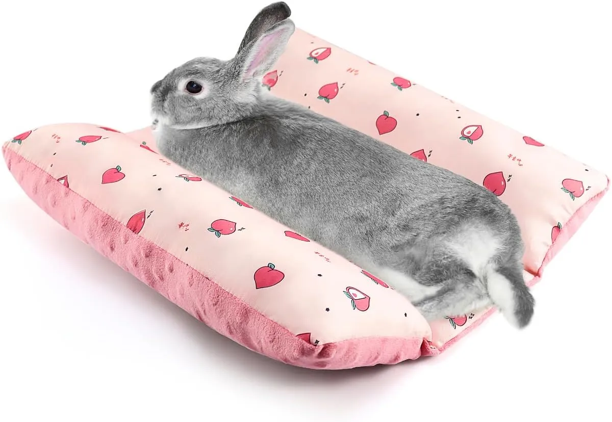 Rabbit Bed 16" x 14" Bunny Pillow Reversible Mat with Soft Cushion Support Concave Floor Mat for Indoor Rabbits Kittens Small Animals Pink