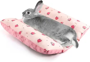 Rabbit Bed 16" x 14" Bunny Pillow Reversible Mat with Soft Cushion Support Concave Floor Mat for Indoor Rabbits Kittens Small Animals Pink