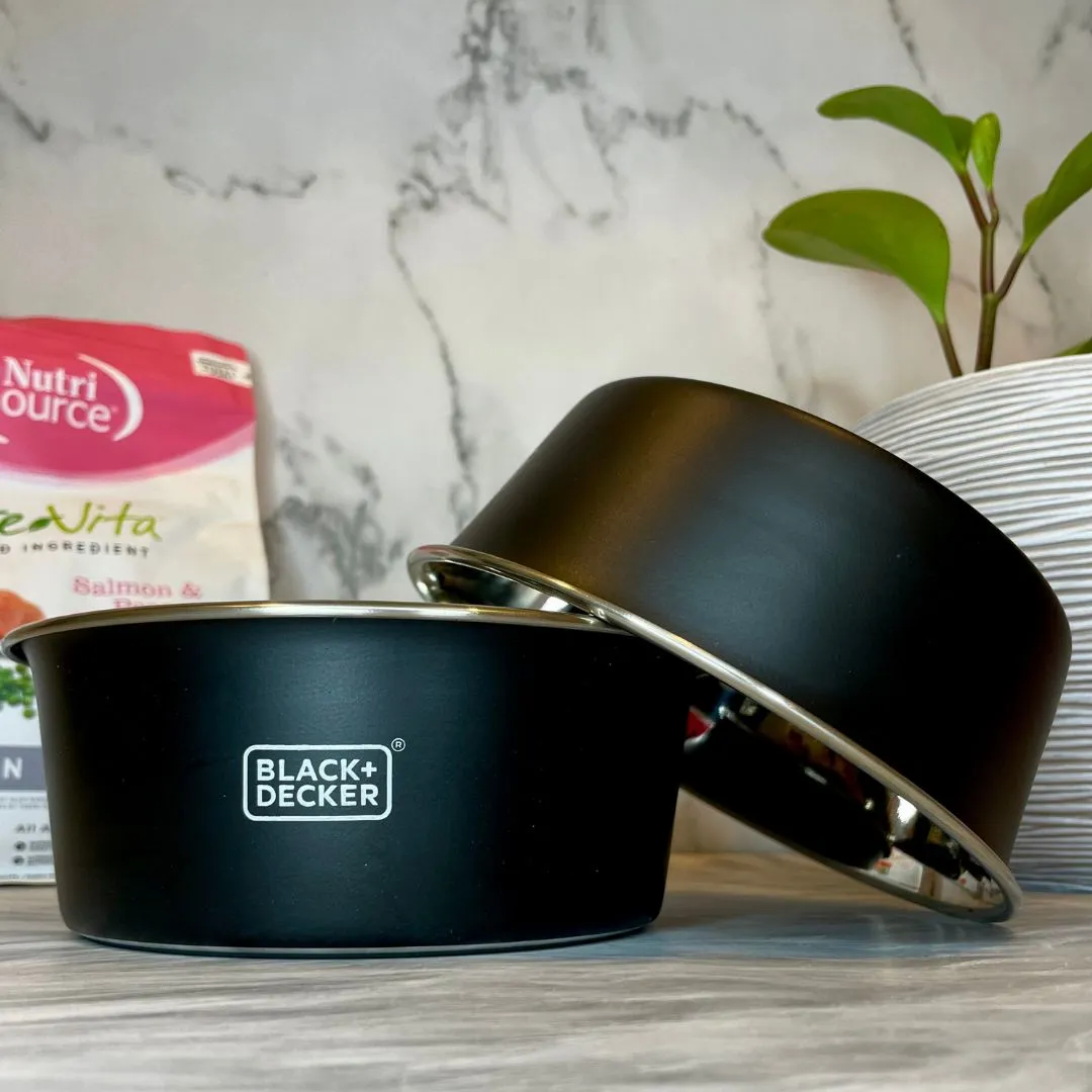 Stainless Steel Non-Skid Pet Feeding Chalk Bowl - Black
