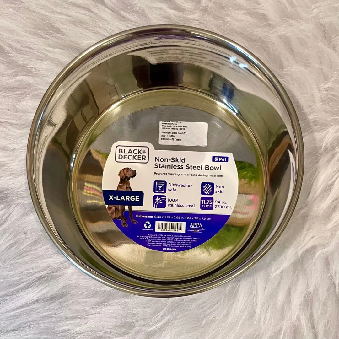 Stainless Steel Non-Skid Pet Feeding Chalk Bowl - Black