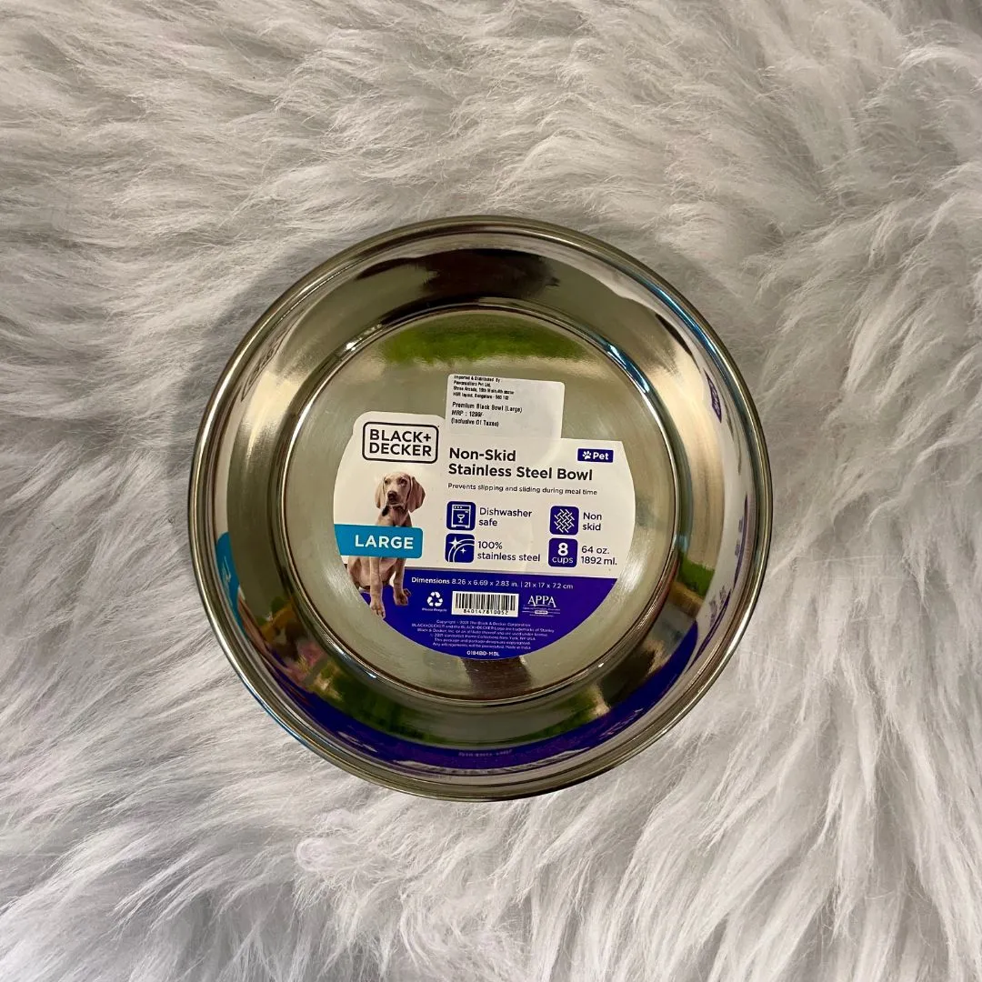 Stainless Steel Non-Skid Pet Feeding Chalk Bowl - Black