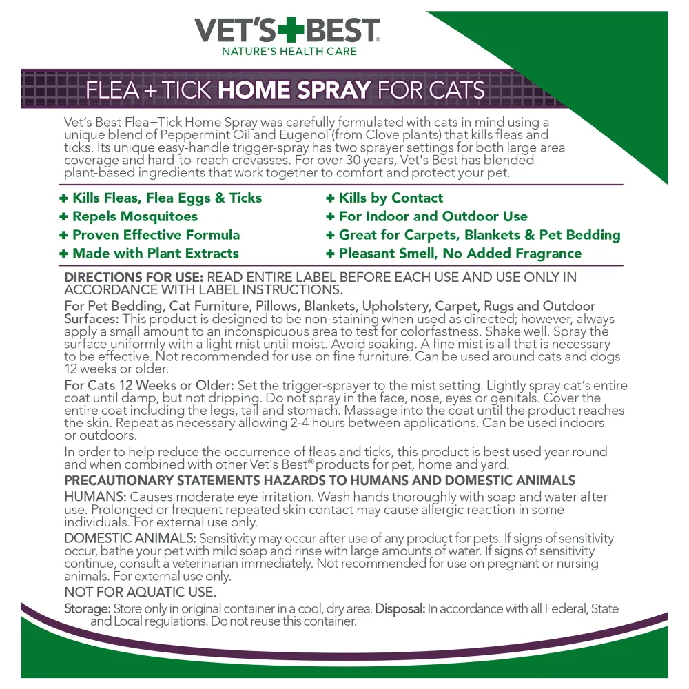 Vet's Best Flea and Tick Home Spray for Cats (32-oz)