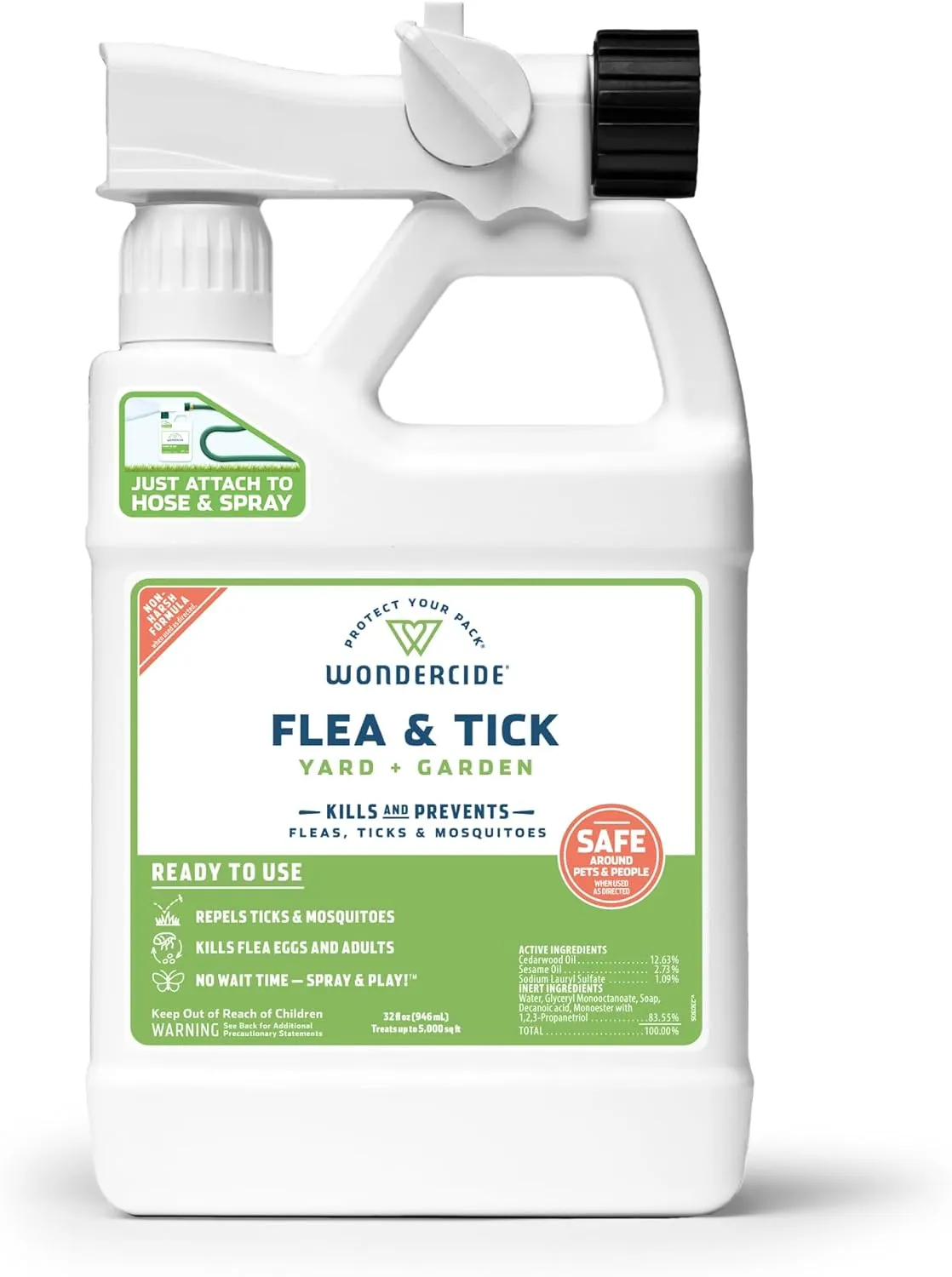 Wondercide - Ready to Use Flea, Tick, and Mosquito Yard Spray with Natural Essential Oils  Mosquito and Insect Killer, Treatment, and Repellent - Plant-Based - Safe Around Pets, Plants, Kids - 32 oz