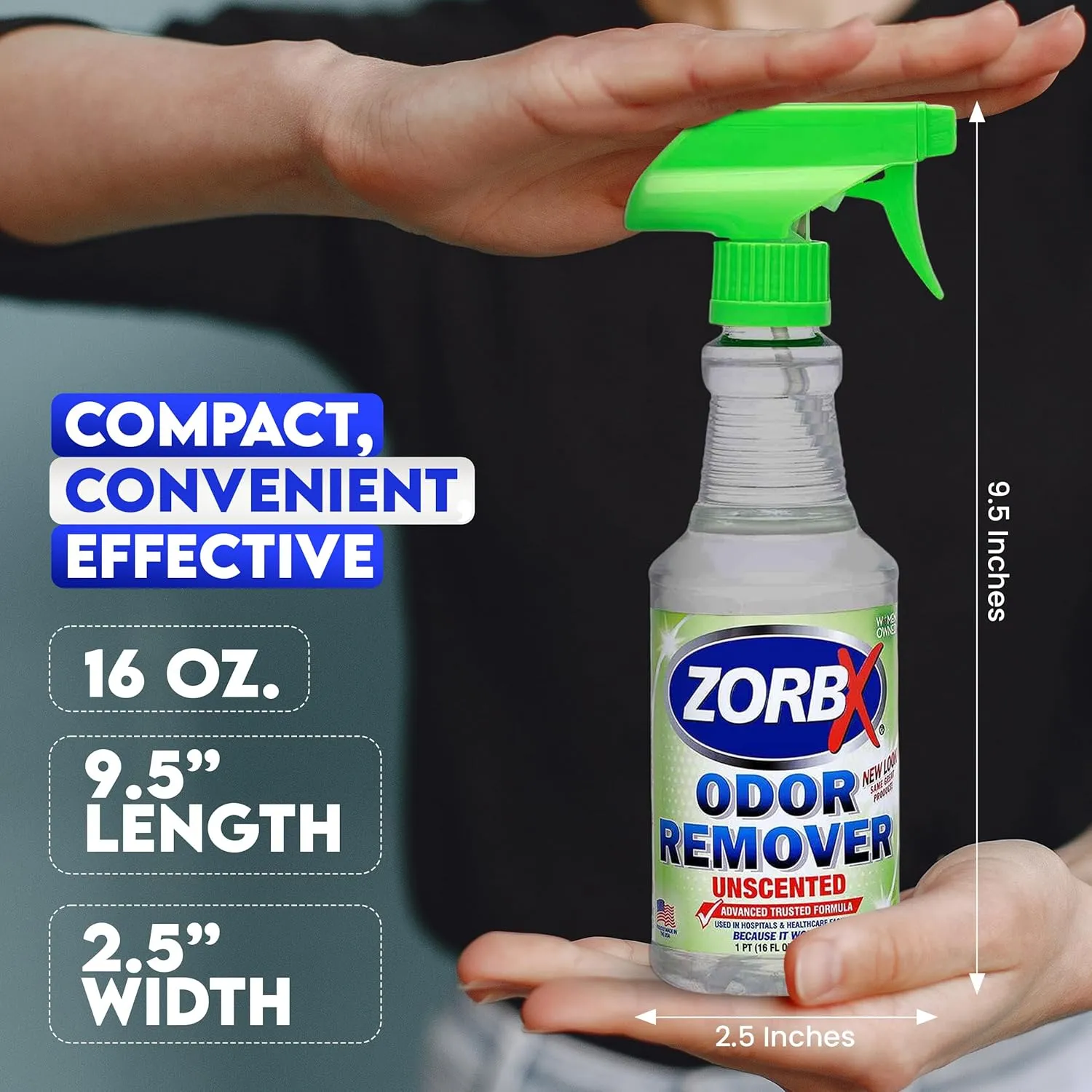 ZORBX Unscented Odor Eliminator for Strong Odor 16 Fl Oz - Used in Hospitals & Healthcare Facilities - Advanced Trusted Formula, Fast-Acting Odor Remover Spray for Dog, Cat, House & Carpet